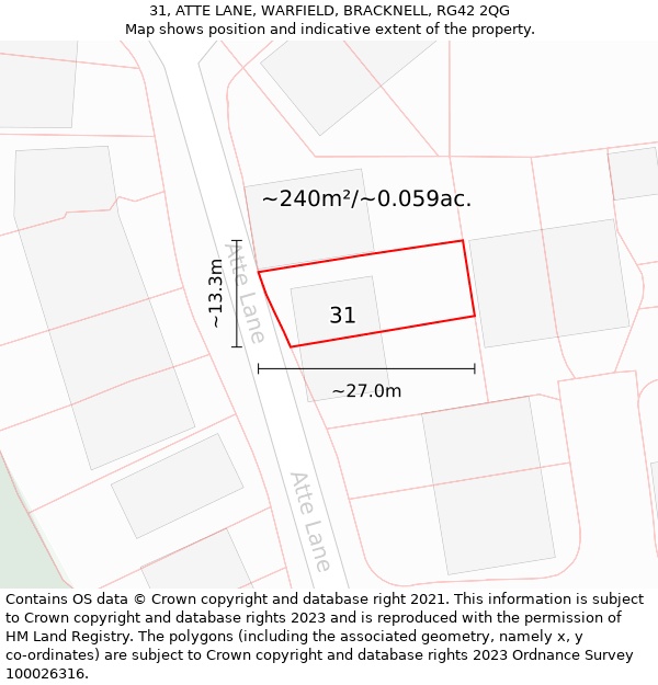 31, ATTE LANE, WARFIELD, BRACKNELL, RG42 2QG: Plot and title map