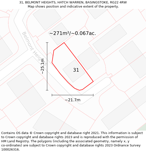 31, BELMONT HEIGHTS, HATCH WARREN, BASINGSTOKE, RG22 4RW: Plot and title map