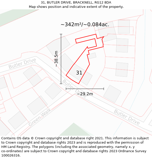 31, BUTLER DRIVE, BRACKNELL, RG12 8DA: Plot and title map