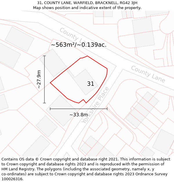 31, COUNTY LANE, WARFIELD, BRACKNELL, RG42 3JH: Plot and title map