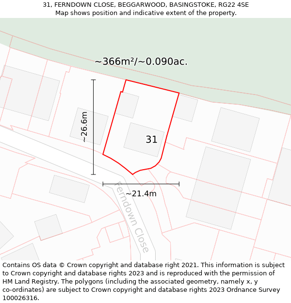 31, FERNDOWN CLOSE, BEGGARWOOD, BASINGSTOKE, RG22 4SE: Plot and title map