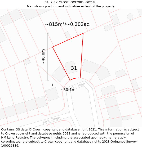 31, KIRK CLOSE, OXFORD, OX2 8JL: Plot and title map