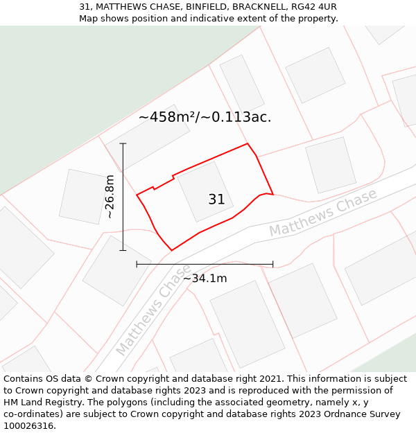 31, MATTHEWS CHASE, BINFIELD, BRACKNELL, RG42 4UR: Plot and title map