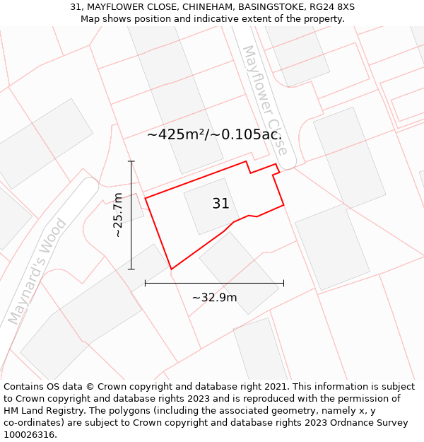 31, MAYFLOWER CLOSE, CHINEHAM, BASINGSTOKE, RG24 8XS: Plot and title map