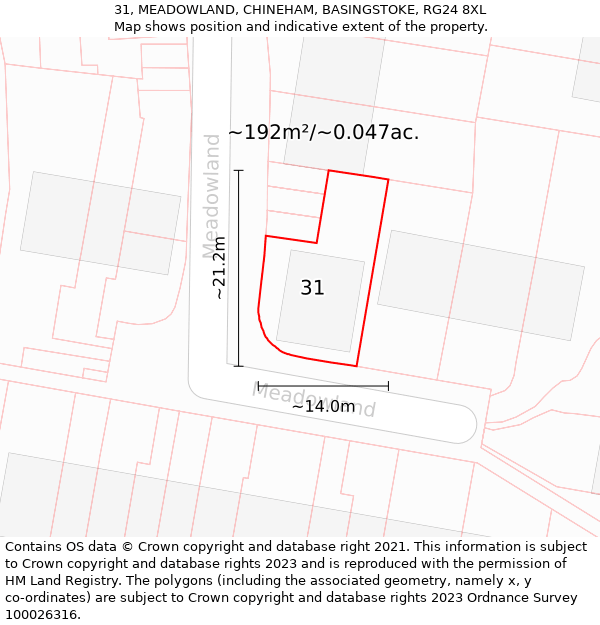 31, MEADOWLAND, CHINEHAM, BASINGSTOKE, RG24 8XL: Plot and title map