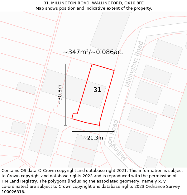 31, MILLINGTON ROAD, WALLINGFORD, OX10 8FE: Plot and title map