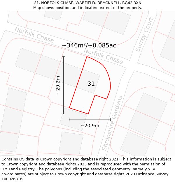 31, NORFOLK CHASE, WARFIELD, BRACKNELL, RG42 3XN: Plot and title map