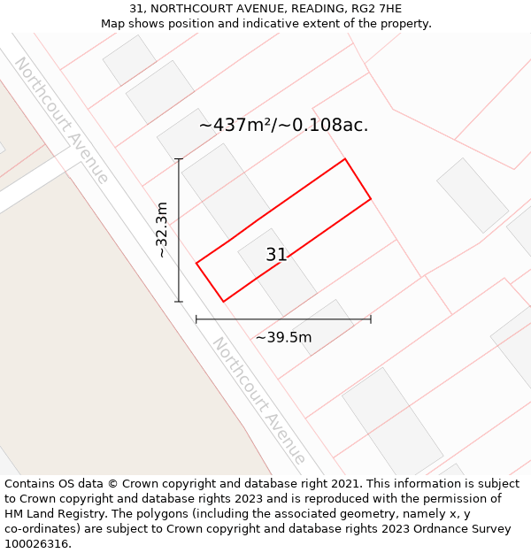 31, NORTHCOURT AVENUE, READING, RG2 7HE: Plot and title map
