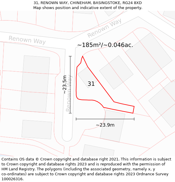 31, RENOWN WAY, CHINEHAM, BASINGSTOKE, RG24 8XD: Plot and title map