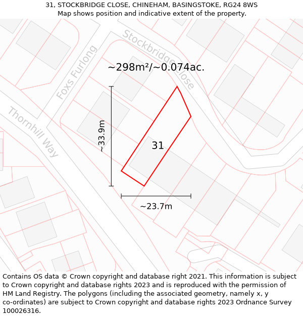 31, STOCKBRIDGE CLOSE, CHINEHAM, BASINGSTOKE, RG24 8WS: Plot and title map