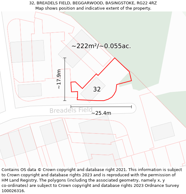 32, BREADELS FIELD, BEGGARWOOD, BASINGSTOKE, RG22 4RZ: Plot and title map