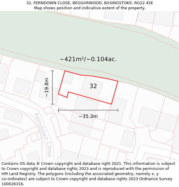 32, FERNDOWN CLOSE, BEGGARWOOD, BASINGSTOKE, RG22 4SE: Plot and title map