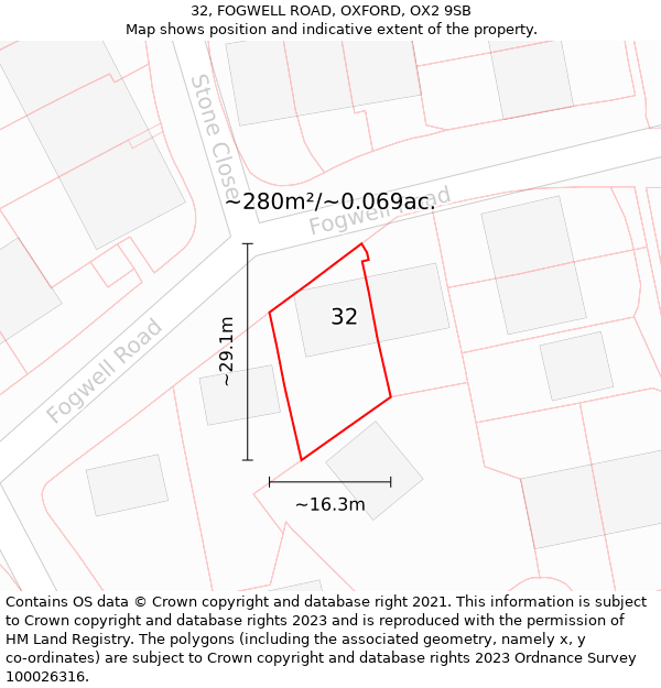 32, FOGWELL ROAD, OXFORD, OX2 9SB: Plot and title map