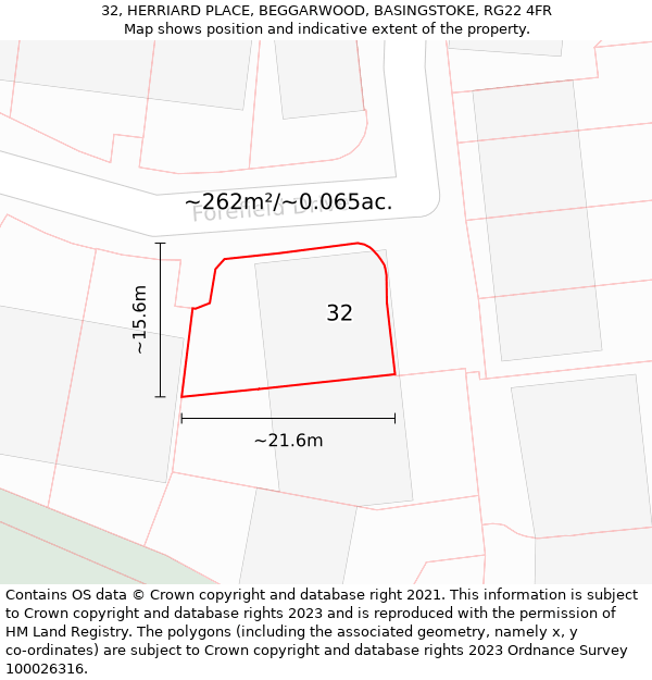 32, HERRIARD PLACE, BEGGARWOOD, BASINGSTOKE, RG22 4FR: Plot and title map