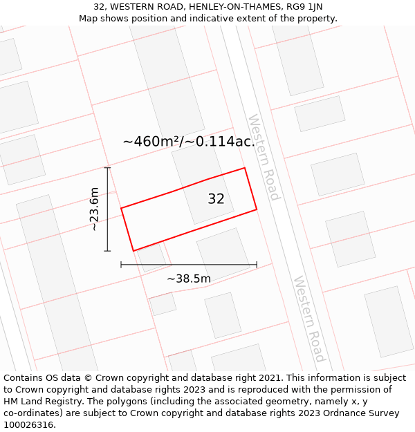 32, WESTERN ROAD, HENLEY-ON-THAMES, RG9 1JN: Plot and title map