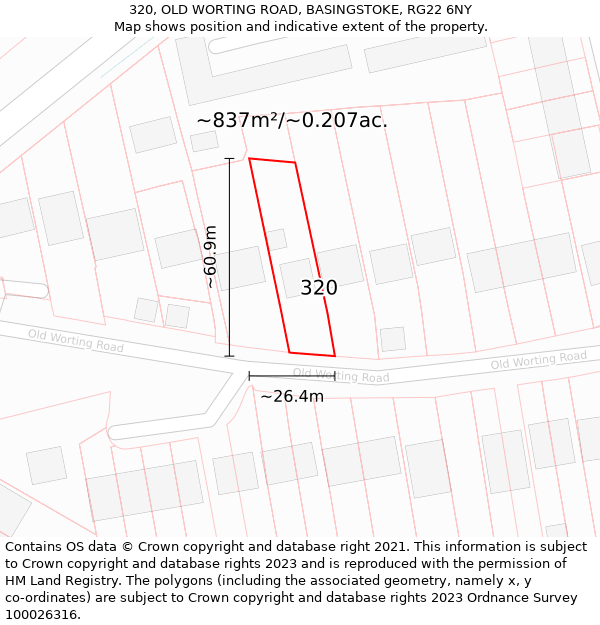 320, OLD WORTING ROAD, BASINGSTOKE, RG22 6NY: Plot and title map