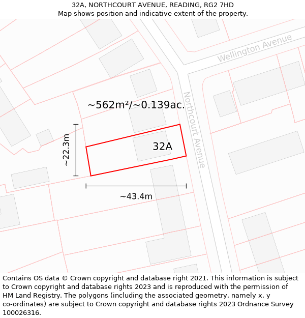 32A, NORTHCOURT AVENUE, READING, RG2 7HD: Plot and title map