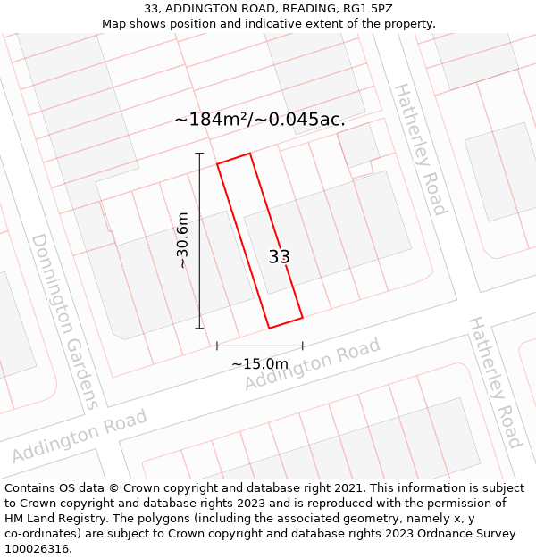 33, ADDINGTON ROAD, READING, RG1 5PZ: Plot and title map