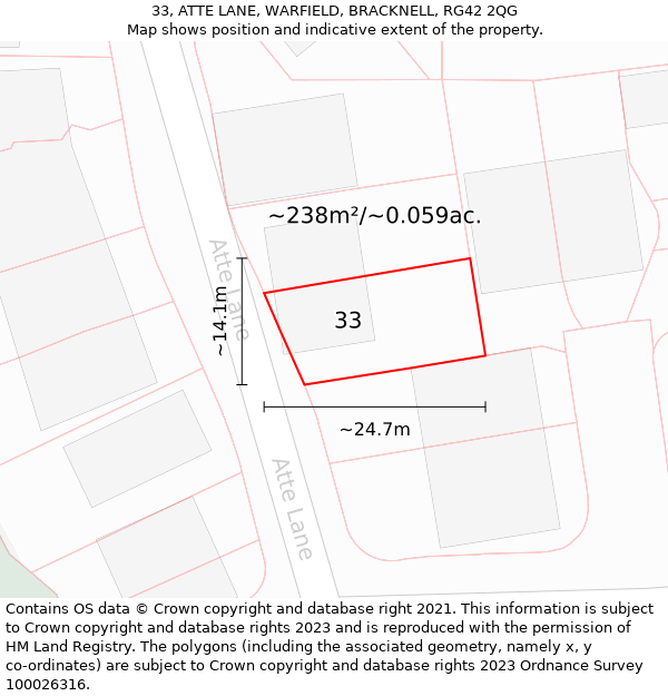 33, ATTE LANE, WARFIELD, BRACKNELL, RG42 2QG: Plot and title map