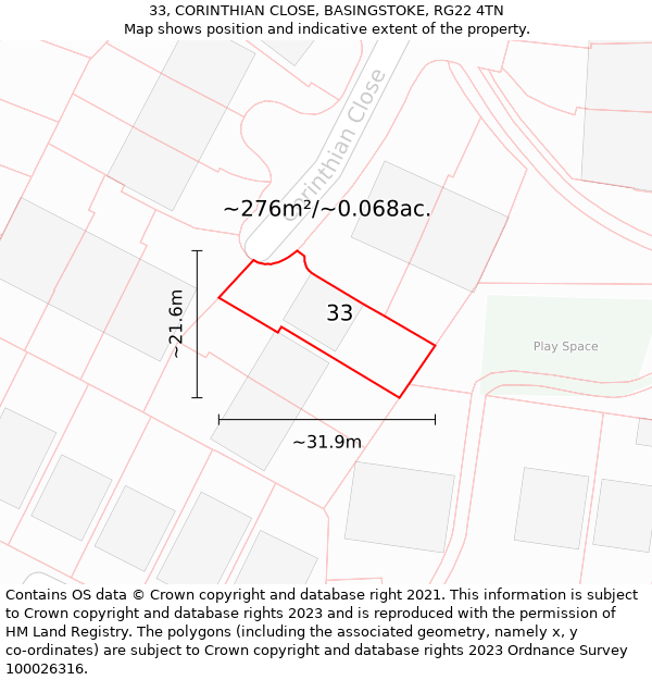 33, CORINTHIAN CLOSE, BASINGSTOKE, RG22 4TN: Plot and title map