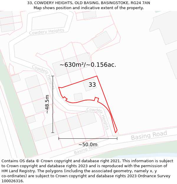 33, COWDERY HEIGHTS, OLD BASING, BASINGSTOKE, RG24 7AN: Plot and title map