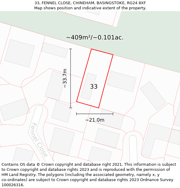 33, FENNEL CLOSE, CHINEHAM, BASINGSTOKE, RG24 8XF: Plot and title map