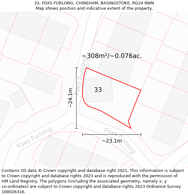 33, FOXS FURLONG, CHINEHAM, BASINGSTOKE, RG24 8WN: Plot and title map