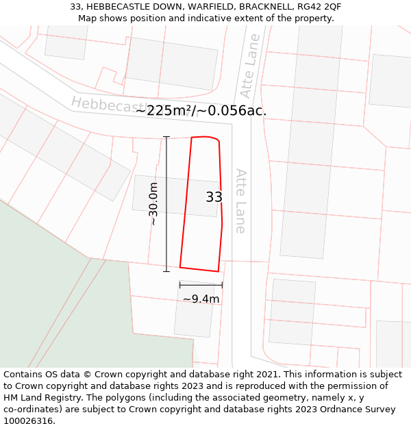 33, HEBBECASTLE DOWN, WARFIELD, BRACKNELL, RG42 2QF: Plot and title map
