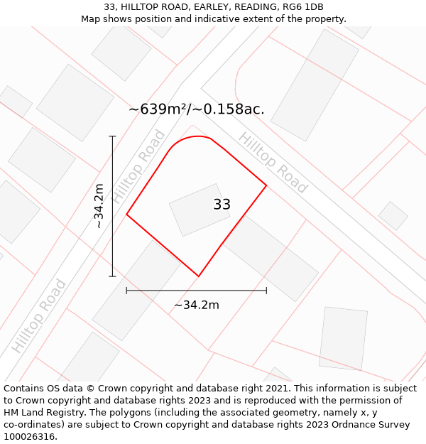 33, HILLTOP ROAD, EARLEY, READING, RG6 1DB: Plot and title map