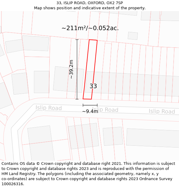 33, ISLIP ROAD, OXFORD, OX2 7SP: Plot and title map