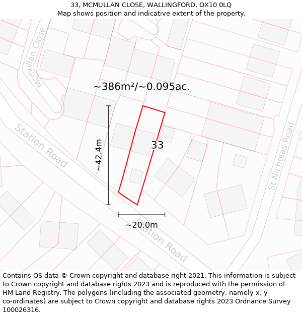 33, MCMULLAN CLOSE, WALLINGFORD, OX10 0LQ: Plot and title map