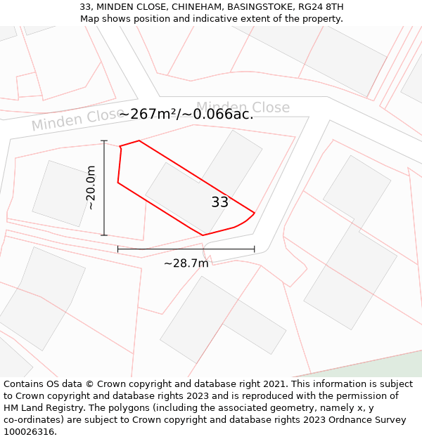 33, MINDEN CLOSE, CHINEHAM, BASINGSTOKE, RG24 8TH: Plot and title map