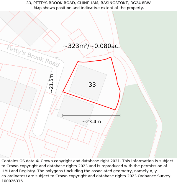 33, PETTYS BROOK ROAD, CHINEHAM, BASINGSTOKE, RG24 8RW: Plot and title map