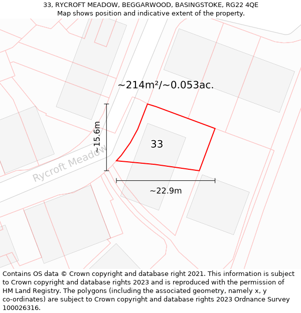 33, RYCROFT MEADOW, BEGGARWOOD, BASINGSTOKE, RG22 4QE: Plot and title map