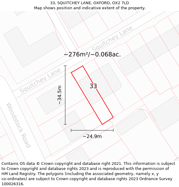 33, SQUITCHEY LANE, OXFORD, OX2 7LD: Plot and title map