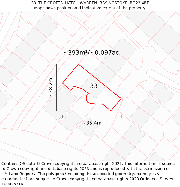 33, THE CROFTS, HATCH WARREN, BASINGSTOKE, RG22 4RE: Plot and title map