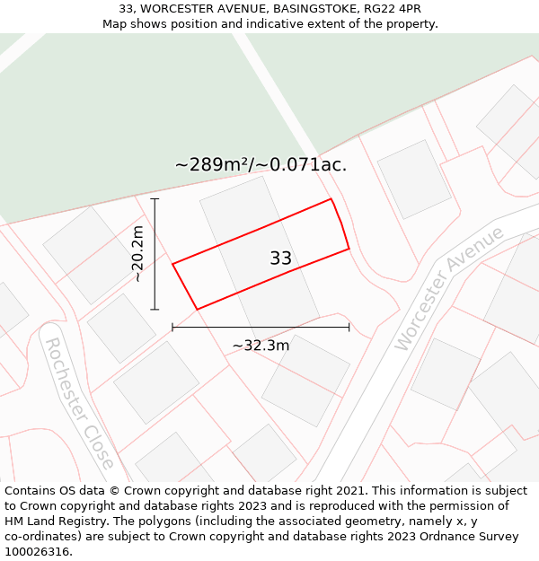 33, WORCESTER AVENUE, BASINGSTOKE, RG22 4PR: Plot and title map