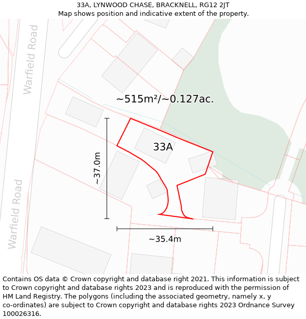 33A, LYNWOOD CHASE, BRACKNELL, RG12 2JT: Plot and title map