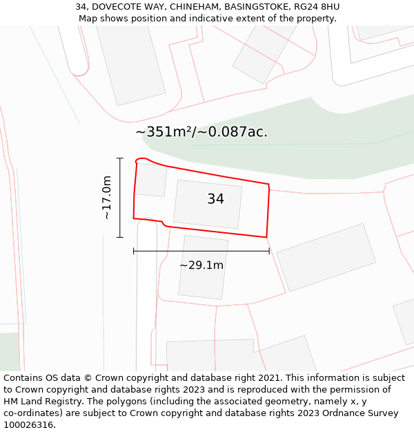 34, DOVECOTE WAY, CHINEHAM, BASINGSTOKE, RG24 8HU: Plot and title map