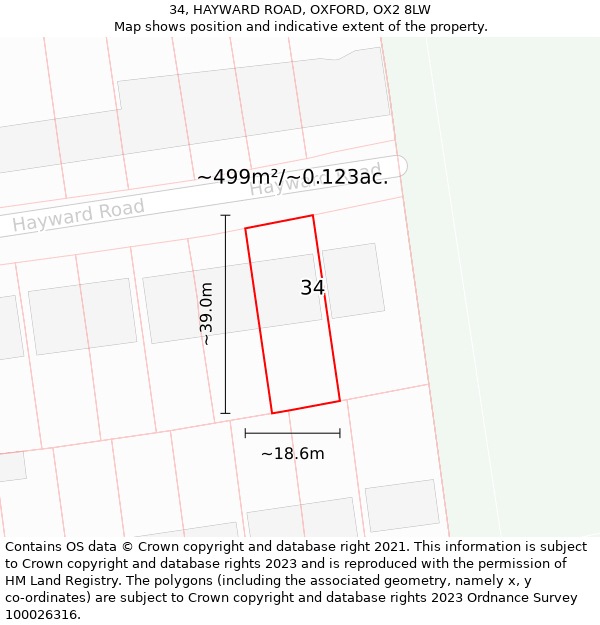 34, HAYWARD ROAD, OXFORD, OX2 8LW: Plot and title map