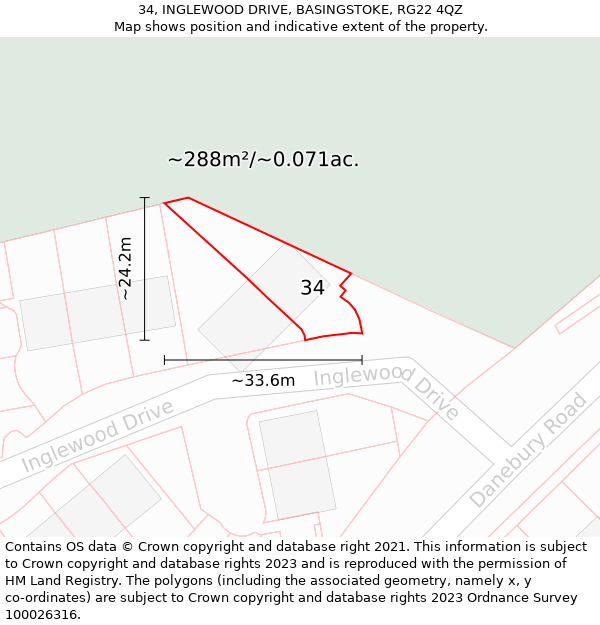 34, INGLEWOOD DRIVE, BASINGSTOKE, RG22 4QZ: Plot and title map