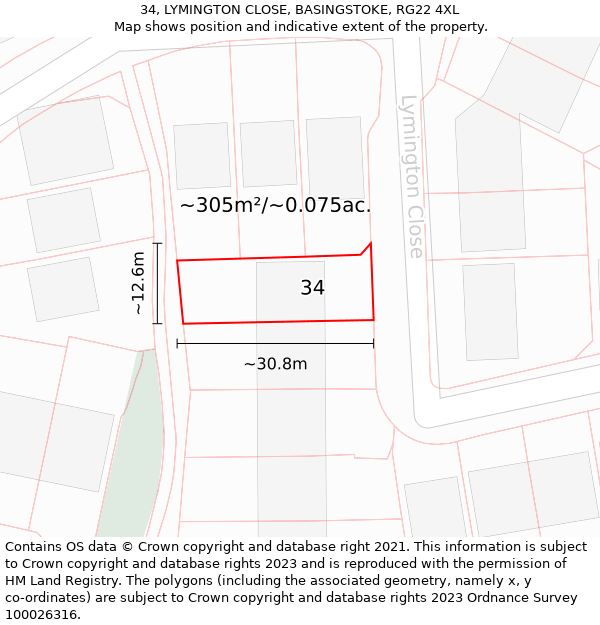 34, LYMINGTON CLOSE, BASINGSTOKE, RG22 4XL: Plot and title map