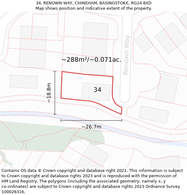 34, RENOWN WAY, CHINEHAM, BASINGSTOKE, RG24 8XD: Plot and title map