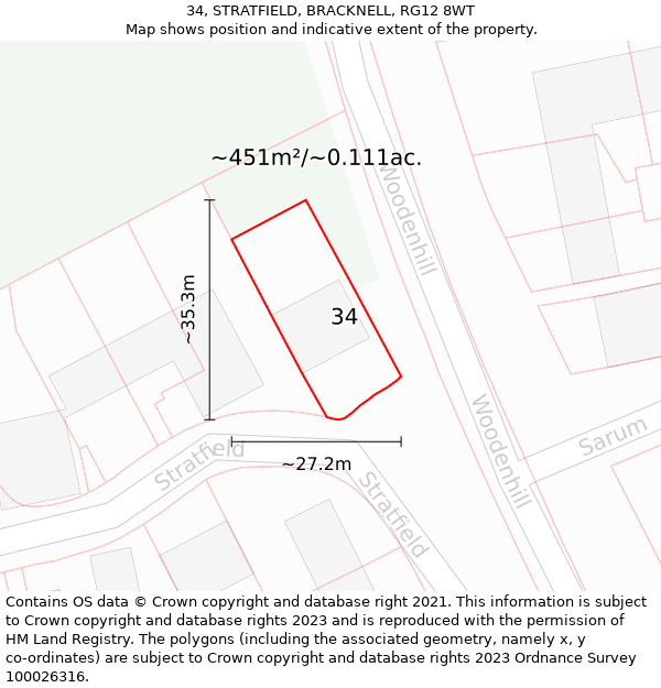 34, STRATFIELD, BRACKNELL, RG12 8WT: Plot and title map