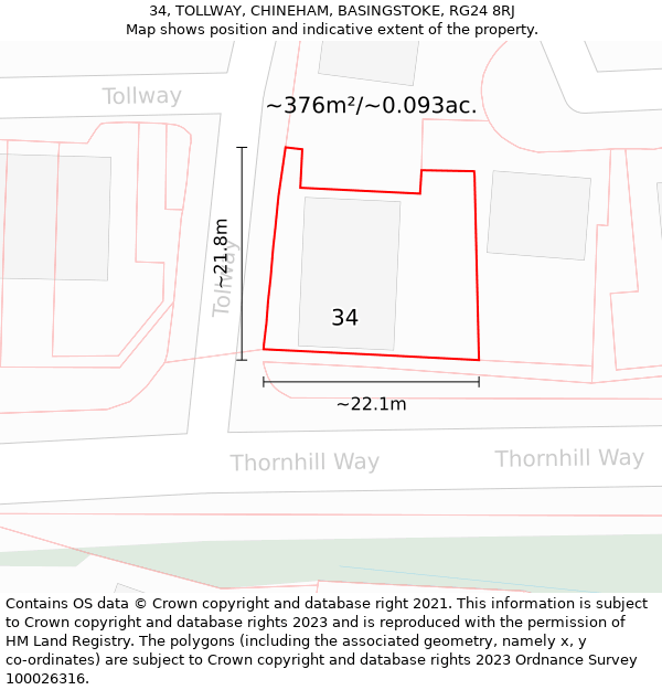 34, TOLLWAY, CHINEHAM, BASINGSTOKE, RG24 8RJ: Plot and title map