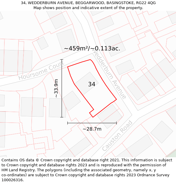 34, WEDDERBURN AVENUE, BEGGARWOOD, BASINGSTOKE, RG22 4QG: Plot and title map