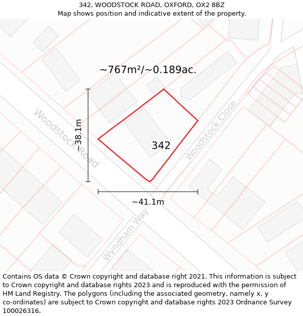 342, WOODSTOCK ROAD, OXFORD, OX2 8BZ: Plot and title map