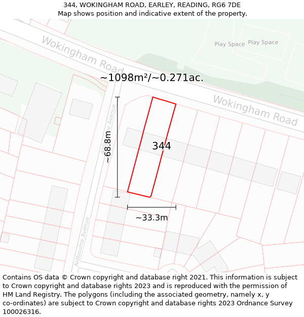 344, WOKINGHAM ROAD, EARLEY, READING, RG6 7DE: Plot and title map