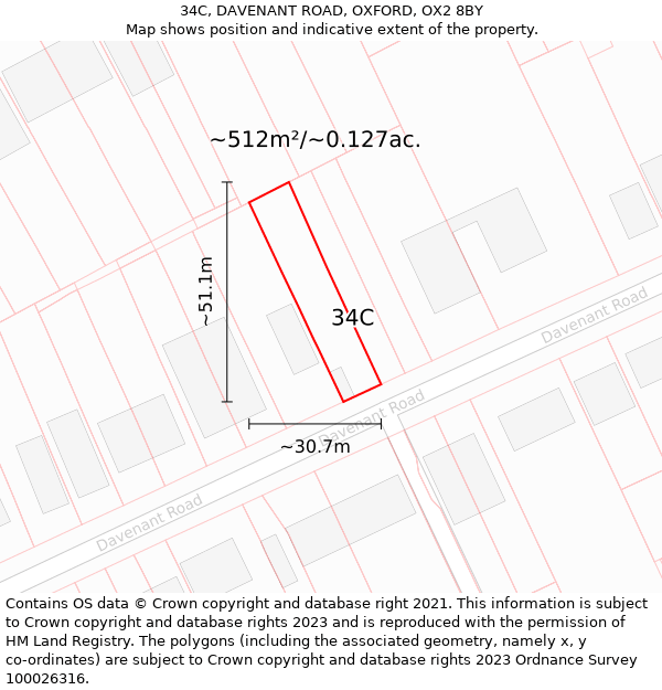 34C, DAVENANT ROAD, OXFORD, OX2 8BY: Plot and title map