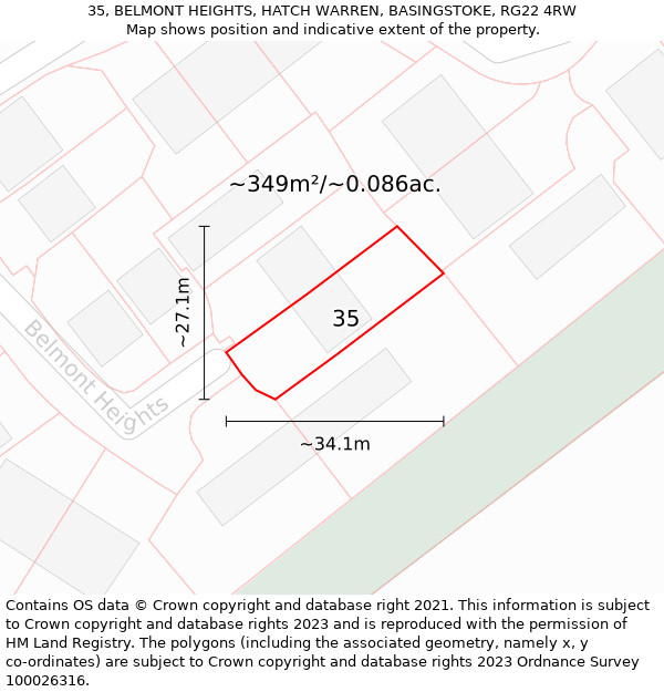 35, BELMONT HEIGHTS, HATCH WARREN, BASINGSTOKE, RG22 4RW: Plot and title map